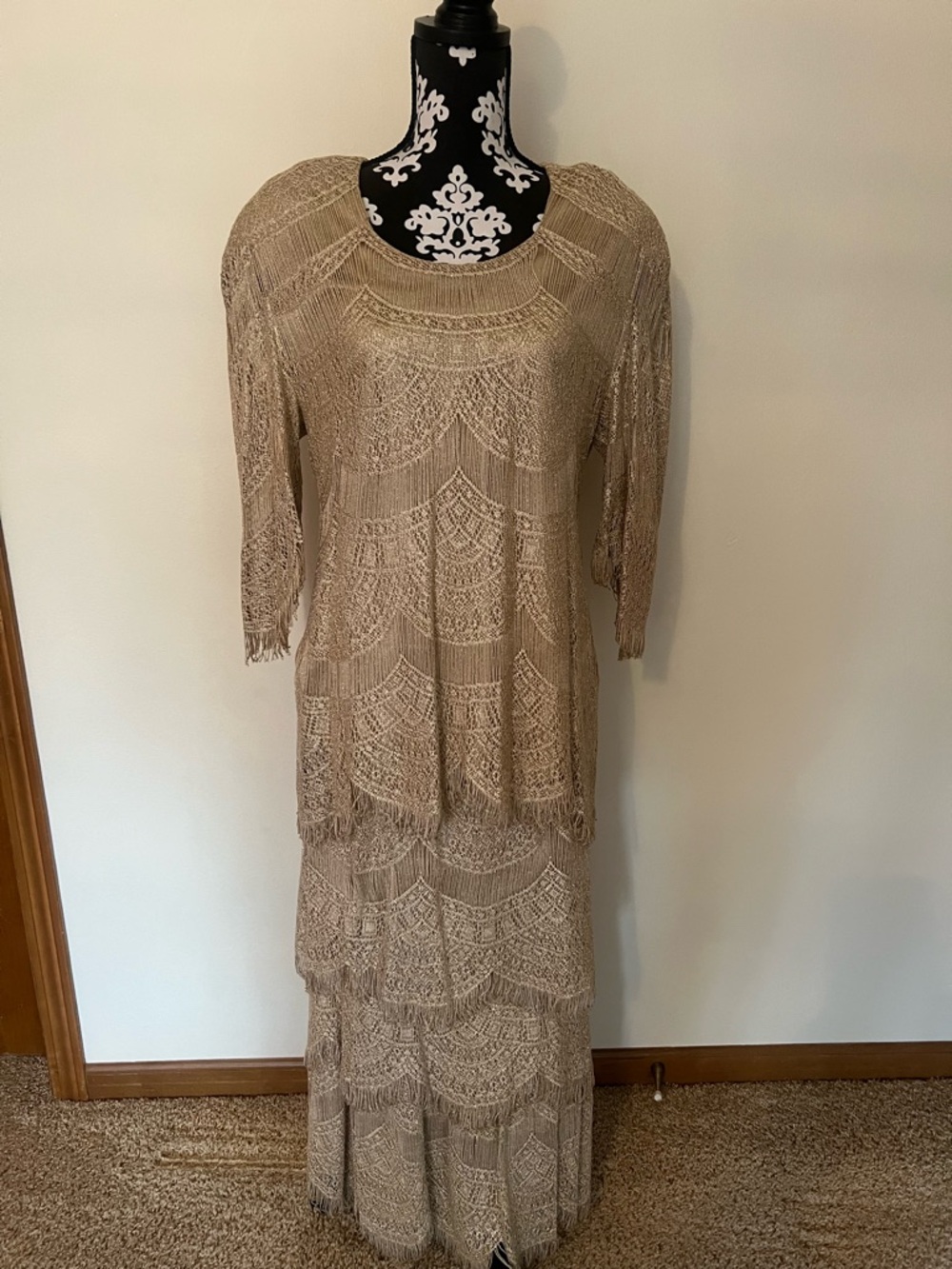 Boho Crochet Maxi Dress in Taupe